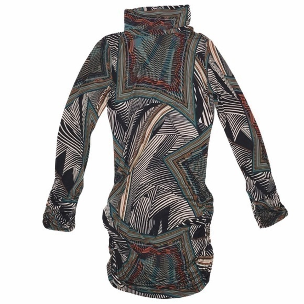 Monaco Long Sleeve Ruched Turtleneck Dress